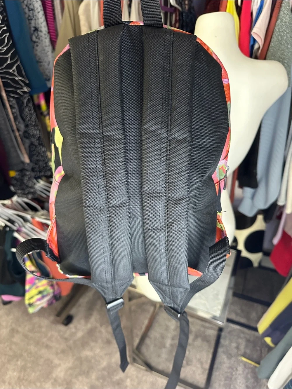 Roxy Floral Canvas Backpack in Black, Pink, Coral and Green